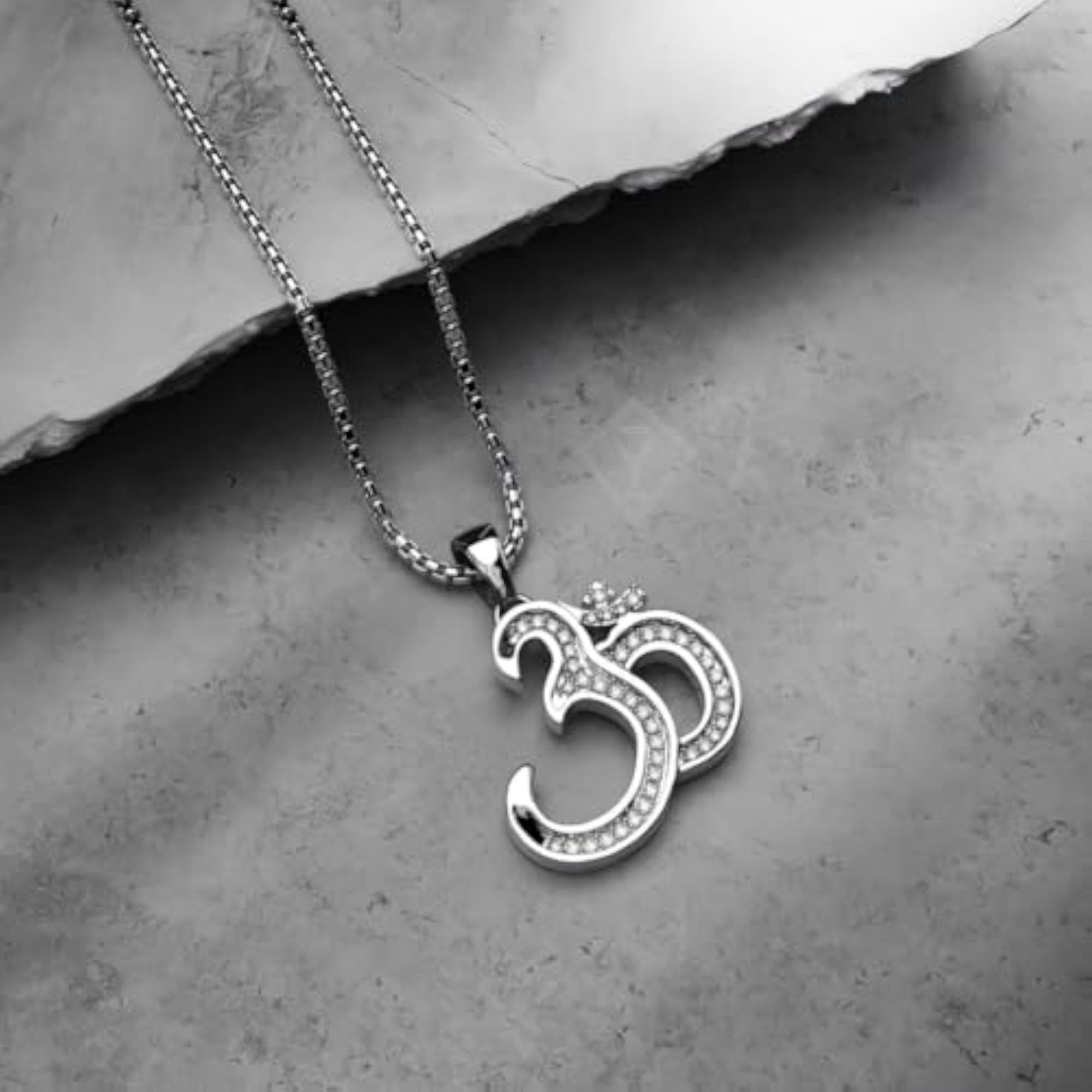 Women's 925 Sterling Silver Om Pendant Necklace with Cubic Zirconia